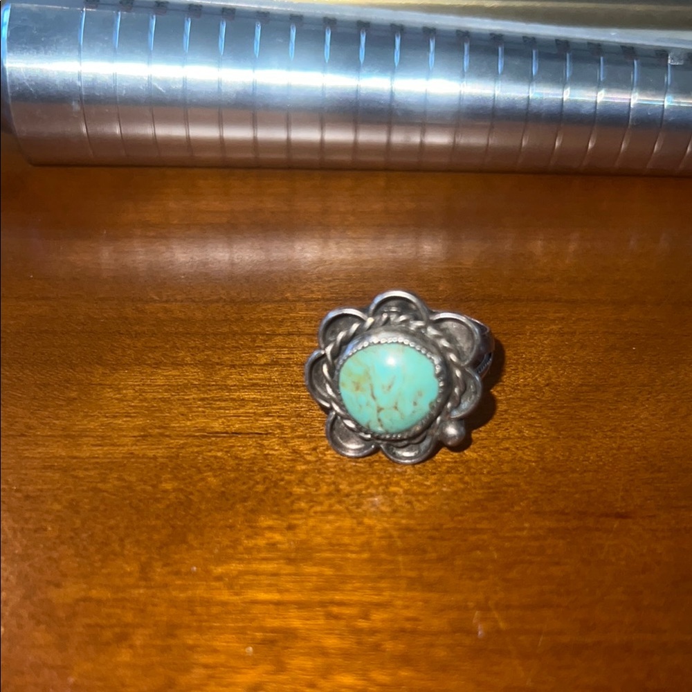 Authentic Turquoise Sterling Silver Flower Ring